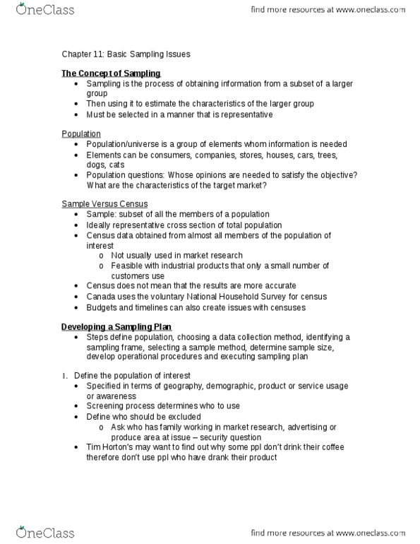 Management and Organizational Studies 4485F/G Chapter Notes - Chapter 11: Tim Hortons, Standard Deviation, Simple Random Sample thumbnail