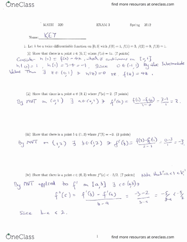 MTH 320 Midterm: MTH 320 Exam 3 Spring 2012 Page 4 - OneClass