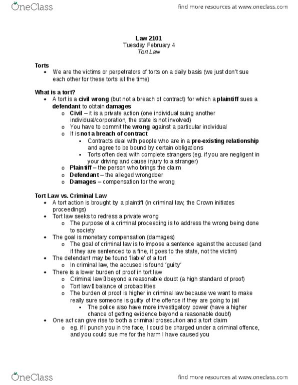 Law 2101 Lecture Notes - Damages, Spasm, Shoplifting thumbnail