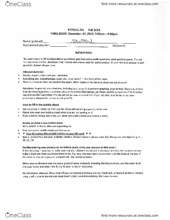 PHYS 221 Final: PHYS 221 Iowa State Physics 221 Fall 2013 Final Exam ...