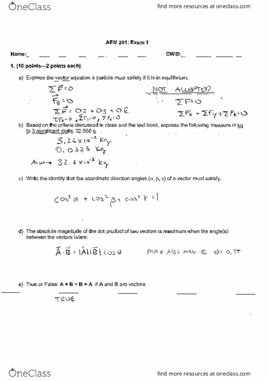 AEM 201 Midterm: AEM 201 Exam 1 - OneClass