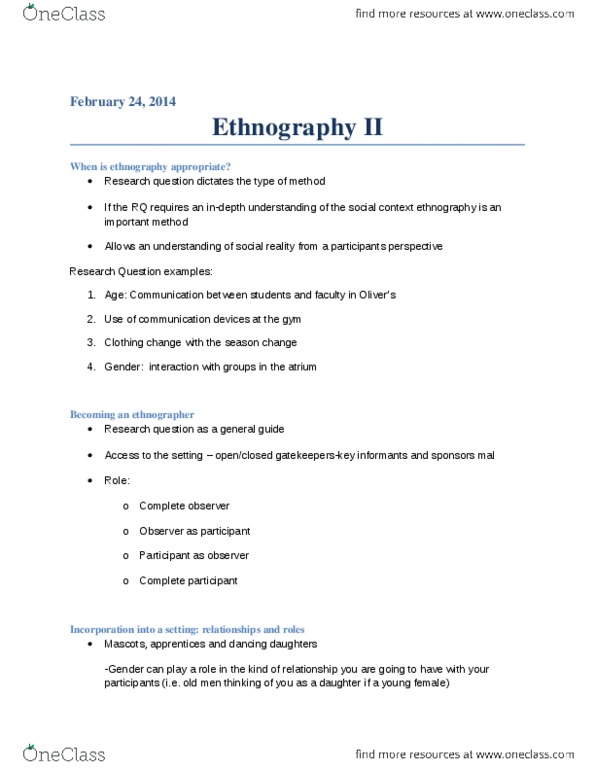 COMM 2002 Lecture Notes - Ethnography, Research Question thumbnail