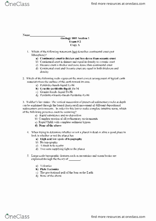 GEOL 1001 Midterm: GEOL 1001 Exam 2 - OneClass