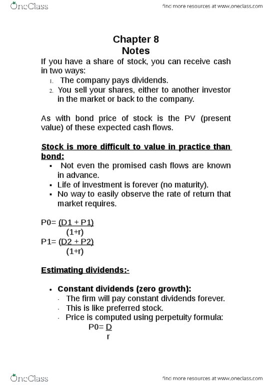 BUSI 2504 Lecture Notes - Dividend Yield, Preferred Stock thumbnail