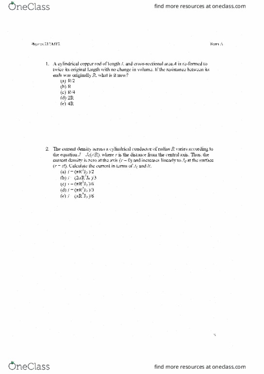 PHYS 212 Midterm: PHYS 212 Midterm - OneClass