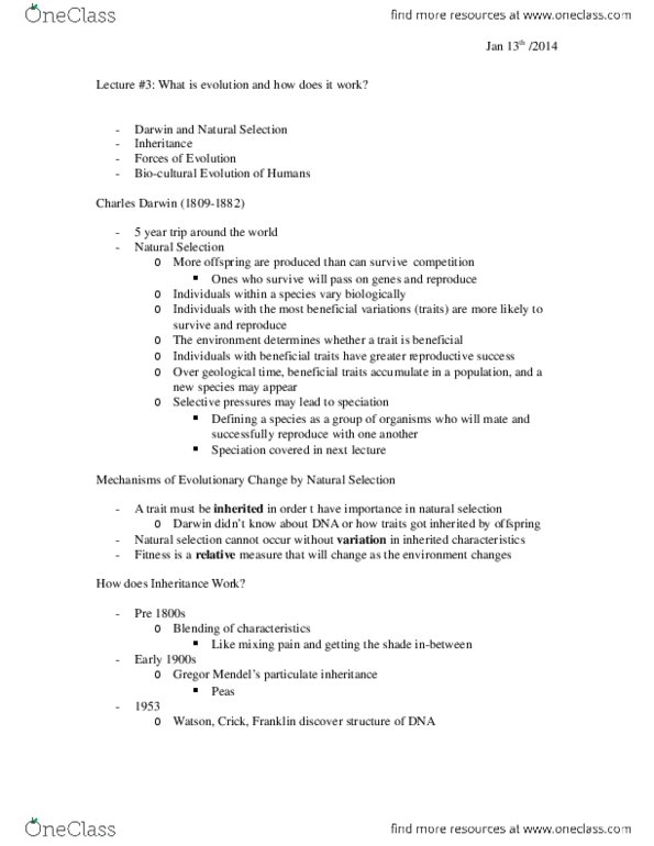 Anthropology 1020E Lecture Notes - Mutation, Chromosome thumbnail