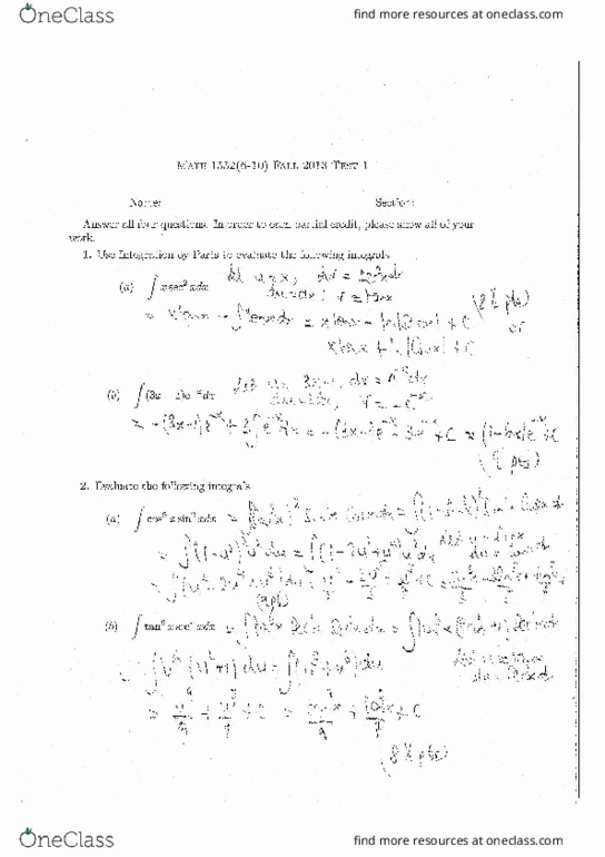 MATH 1552 Midterm: MATH 1552 Test 1 - OneClass