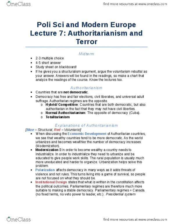 POLB92H3 Lecture Notes - Lecture 7: Congress, Presidential System, Authoritarianism thumbnail