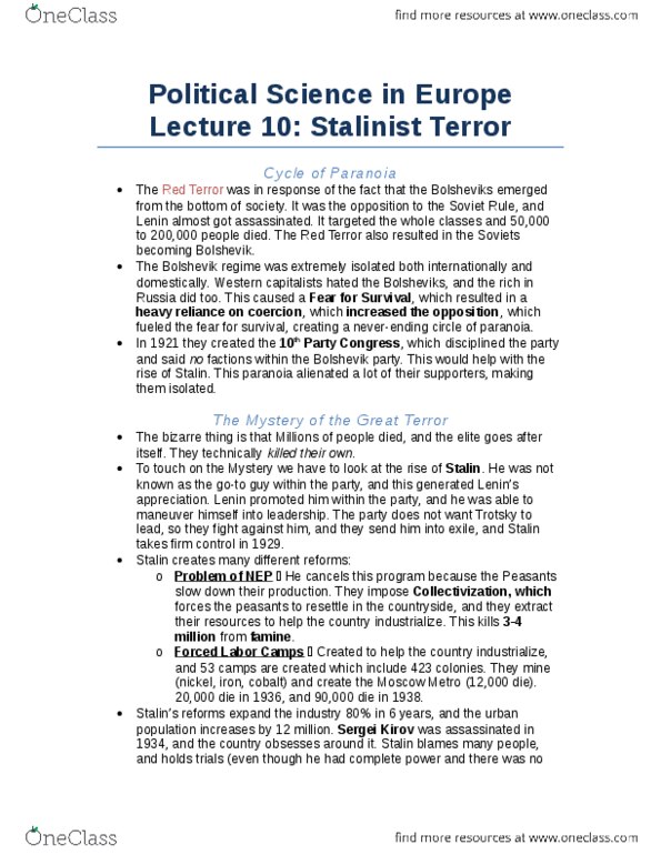POLB92H3 Lecture Notes - Lecture 10: Sergey Kirov, Moscow Metro, The Great Terror thumbnail
