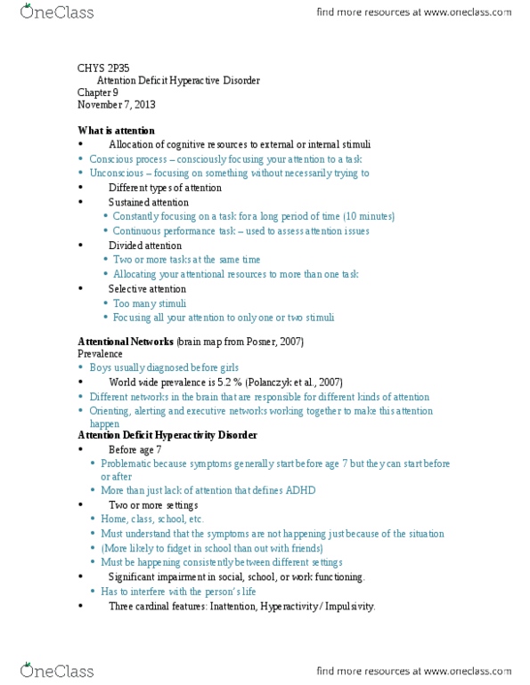 CHYS 2P35 Lecture Notes - Etiology, Neurotransmitter, Prefrontal Cortex thumbnail