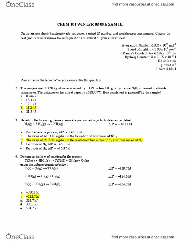 Chem 101 Exam 1 Practice