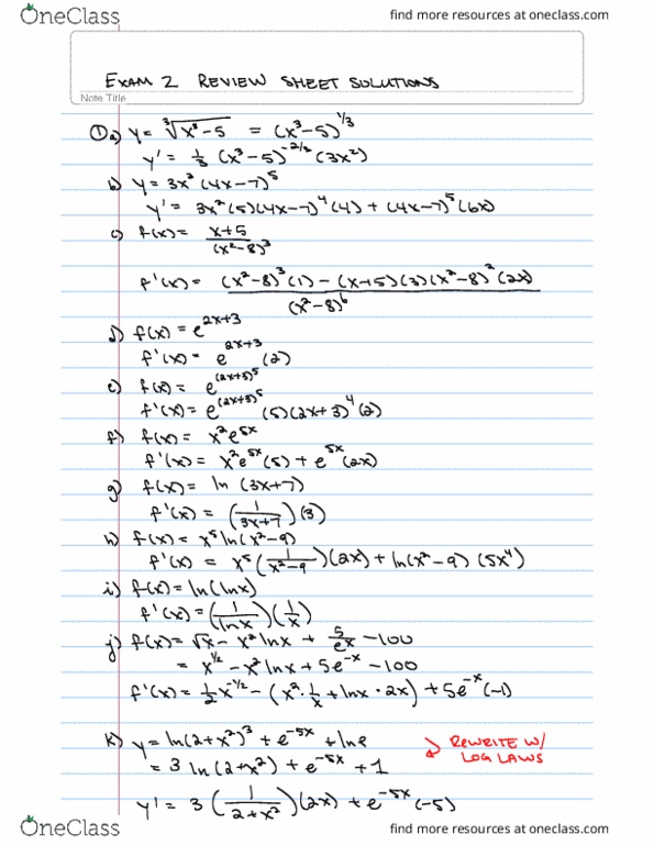 MATH 102 Midterm: MATH 102 Drexel Math 102 Exam2 Review Sheet Solutions ...