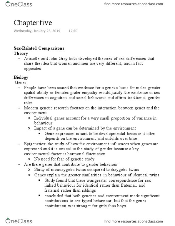 PSYC 3300 Chapter Notes - Chapter 5: Twin Study, Grater, Gene Expression thumbnail
