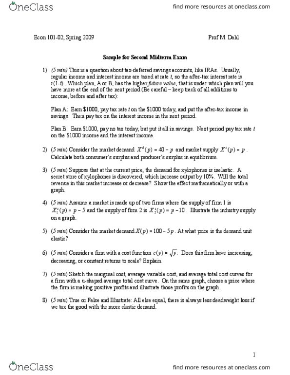 ECON101 Final ECON 101 PracticeFinal1 OneClass