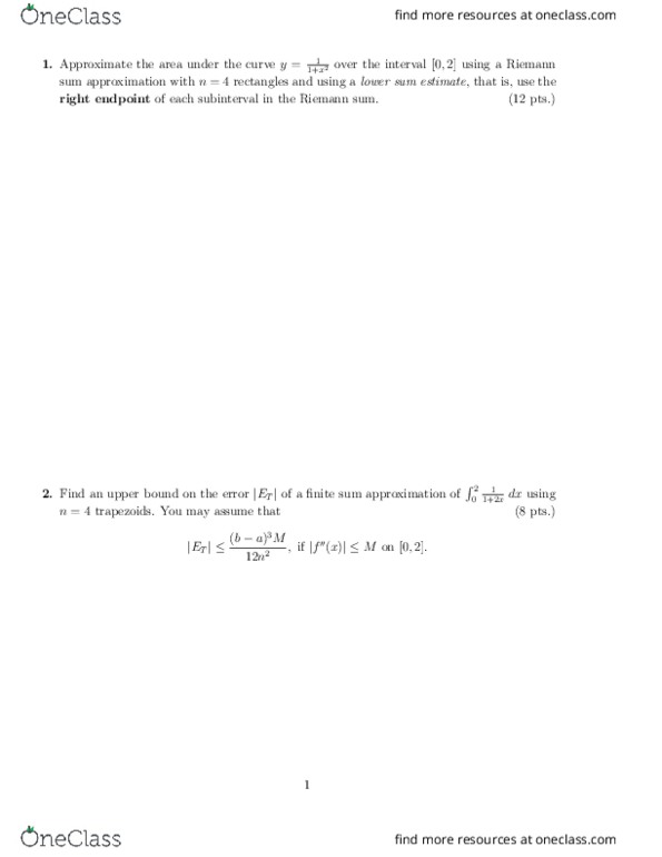 MATH 1552 Midterm: MATH 1552 GT Exam1 Practice - OneClass