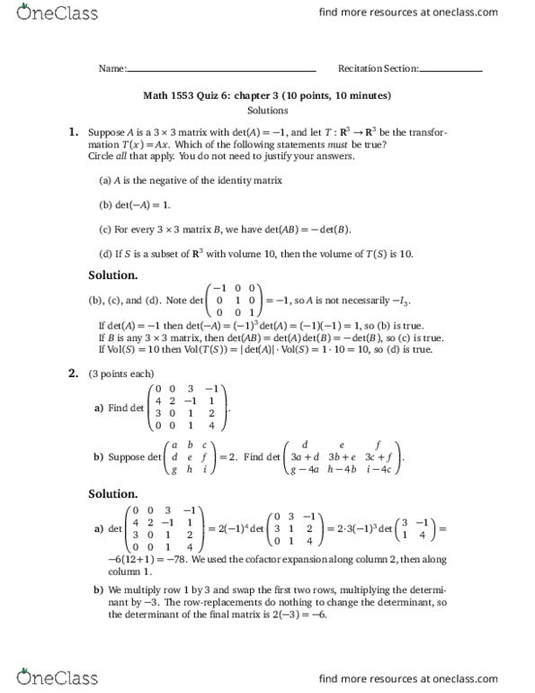 MATH 1553 Quiz: MATH 1553 GT Quiz 6 3 1 3 2 Solutionsm1553 - OneClass