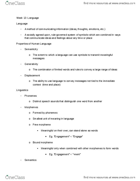 PSYC 100 Chapter Notes -Language Development, Universal Grammar, Bound And Unbound Morphemes thumbnail