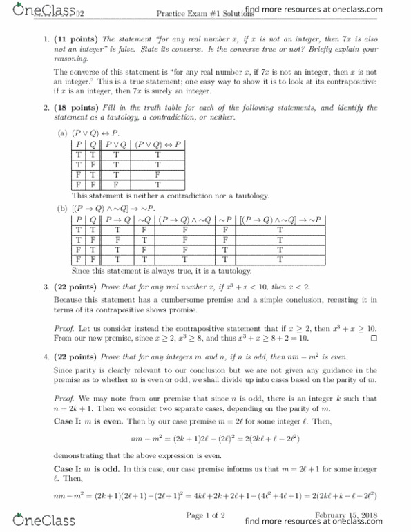 MATH 311 Midterm: MATH 311 Louisville Practice Exam 1 180215 Solution ...