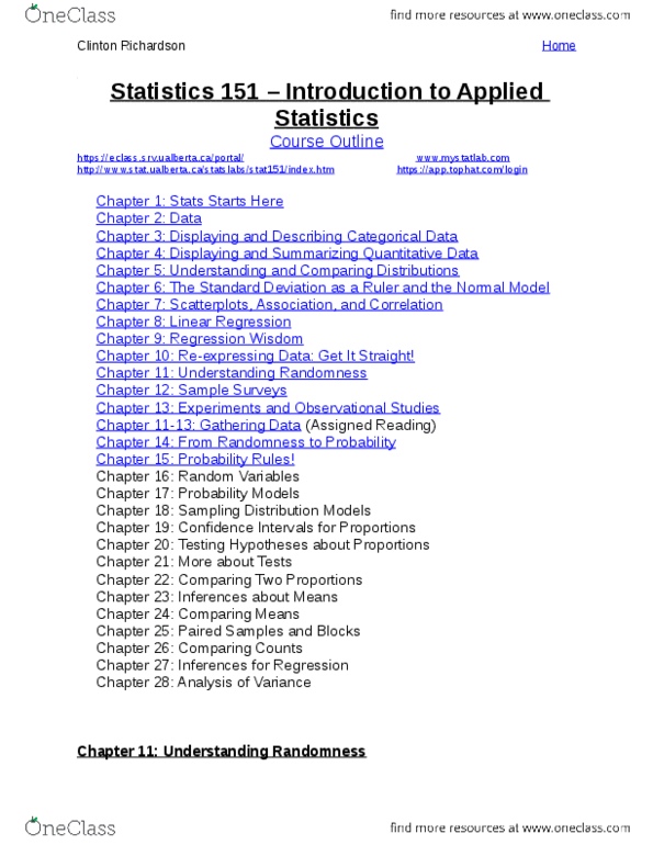 STAT151 Lecture Notes - Continuous Or Discrete Variable, Contingency Table, Frequency Distribution thumbnail