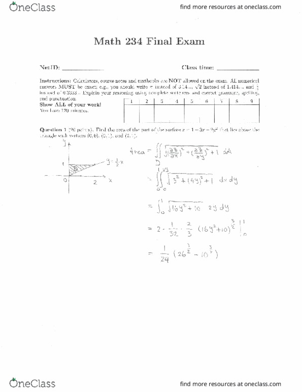 MATH 234 Final final solutions OneClass