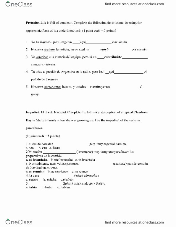 SPAN 1002 Final SPAN 1002 Final Exam Professor Vazquez Page 1 OneClass