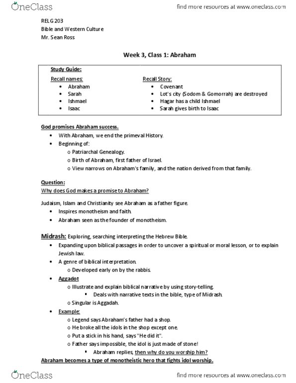 RELG 203 Lecture Notes - Lecture 3: Mishnah, Theodicy, Midrash thumbnail