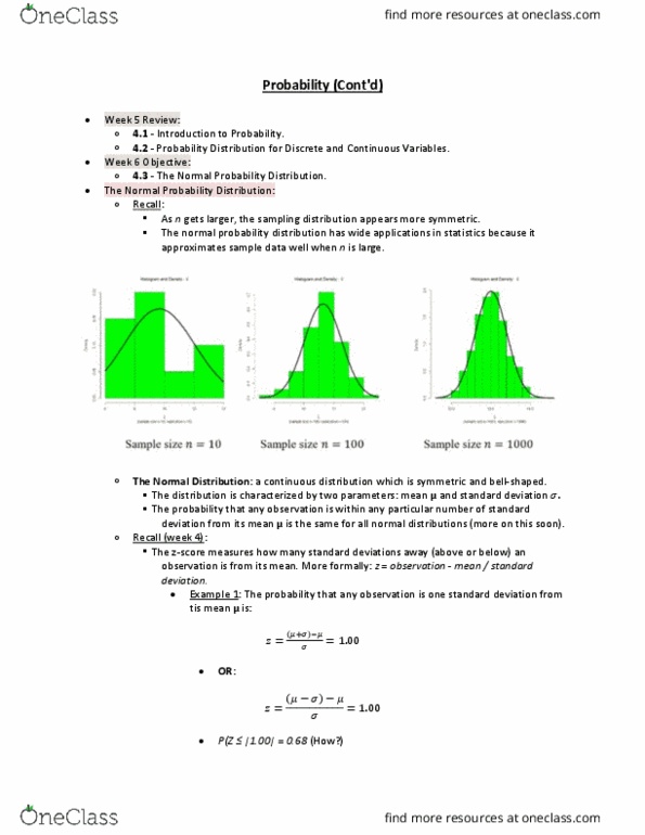 STAB23H3 Lecture Notes - Lecture 6: Standard Deviation, Probability Distribution, Sampling Distribution thumbnail