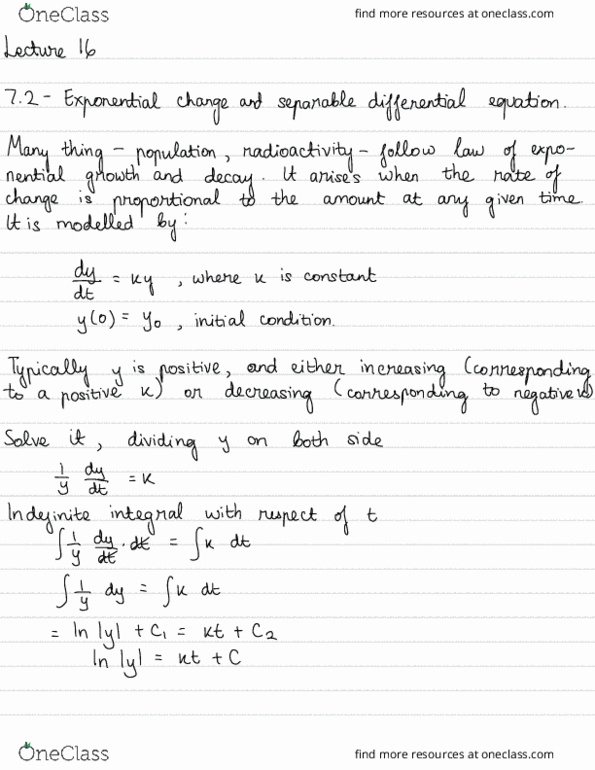 MAT 21B Lecture Notes - Lecture 16: Separation Of Variables, Radioactive Decay, Antiderivative thumbnail