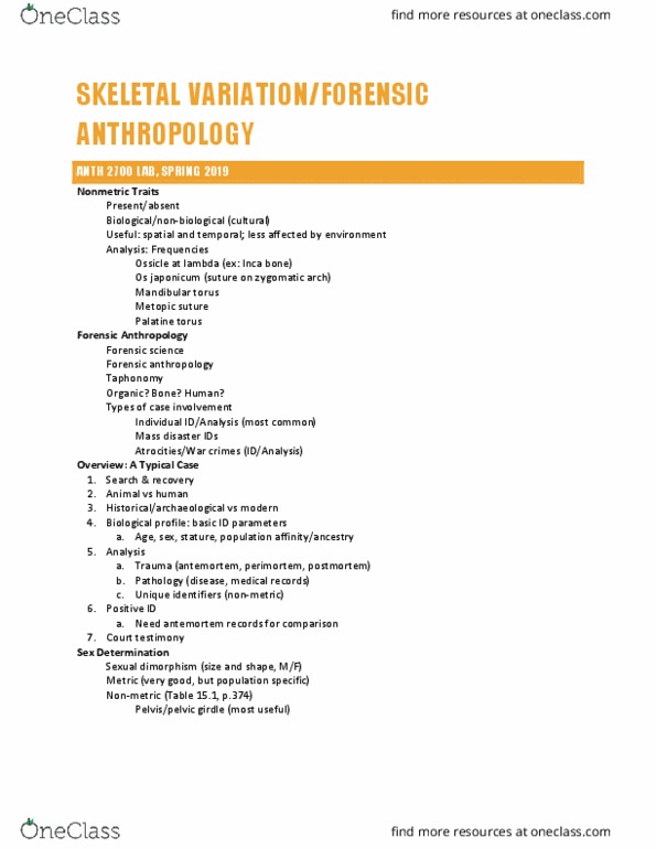 ANTH 2700 Lecture Notes - Lecture 3: Zygomatic Arch, Forensic Anthropology, Taphonomy thumbnail