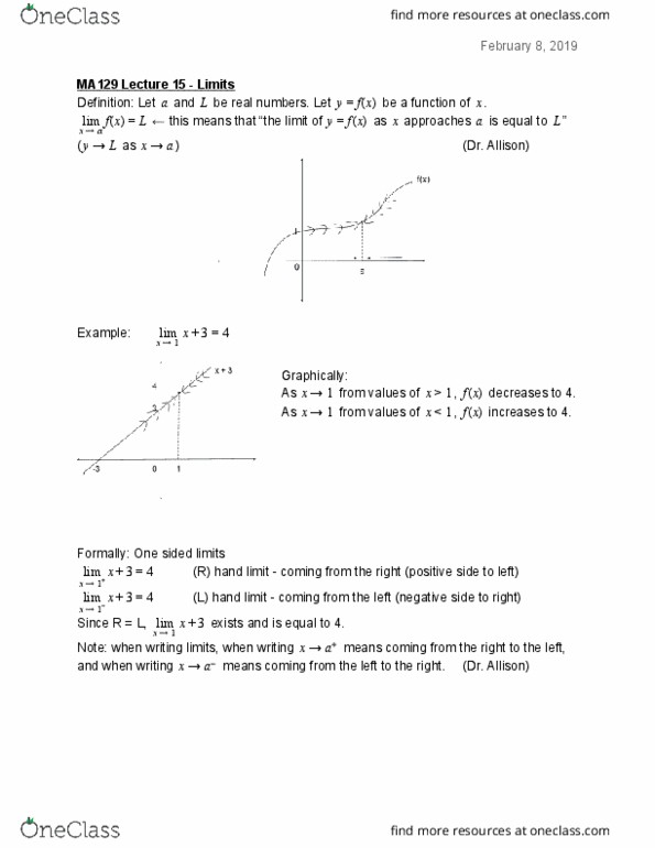 MA129 Lecture Notes - Lecture 15: Classification Of Discontinuities, Continuous Function cover image