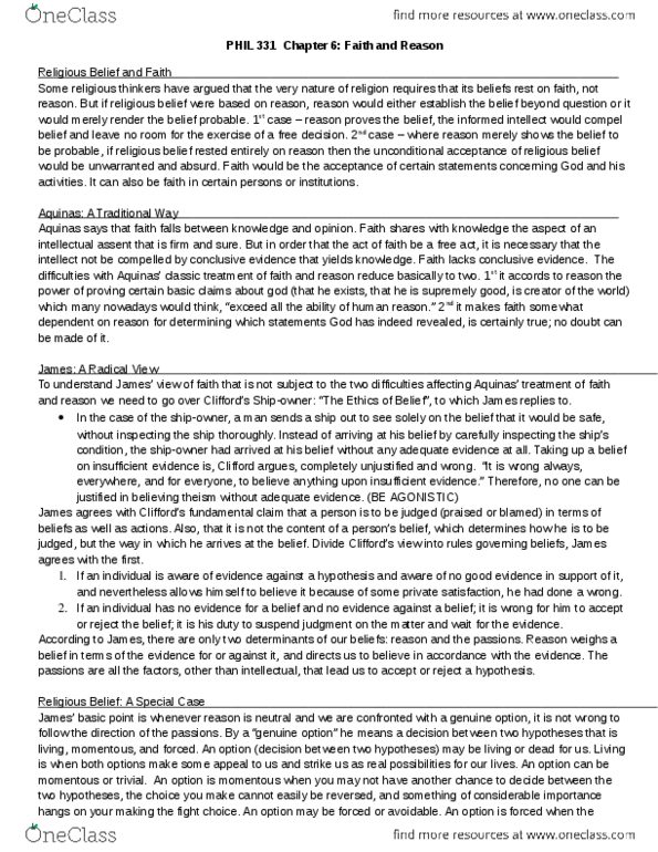 PHIL 331 Chapter Notes - Chapter 6: Theism, Basic Belief thumbnail