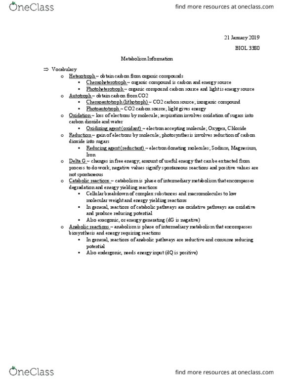 BIOL 3380 Chapter 1: 21 January - Metabolism thumbnail