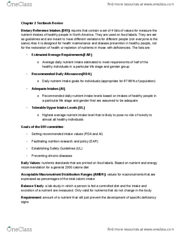 Foods and Nutrition 1021 Chapter Notes - Chapter 2: Nutrient thumbnail