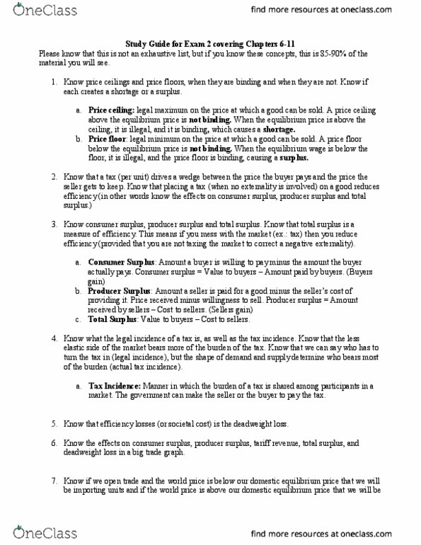 ECON 202 Chapter Notes - Chapter 1-9: Price Ceiling, Deadweight Loss, Tax Incidence thumbnail