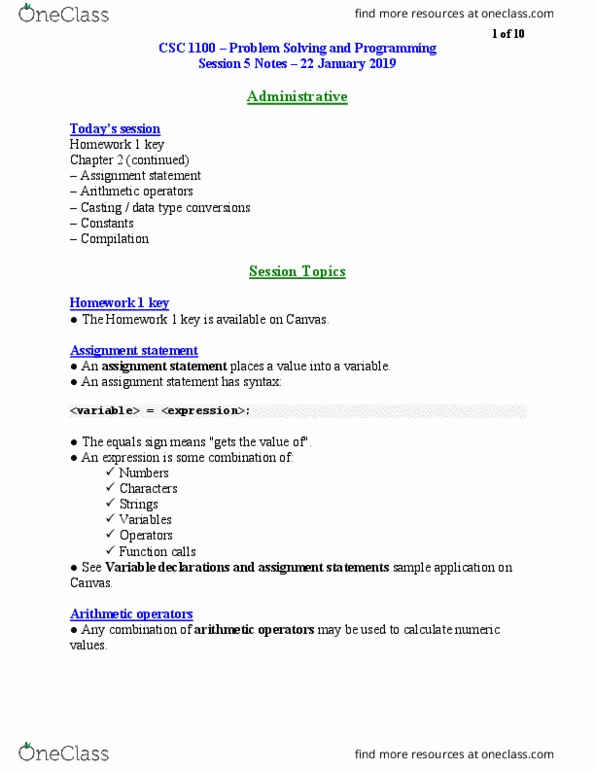 CSC 1100 Lecture 5: CSC1100-DanO-Session05Notes-2019-0122 thumbnail