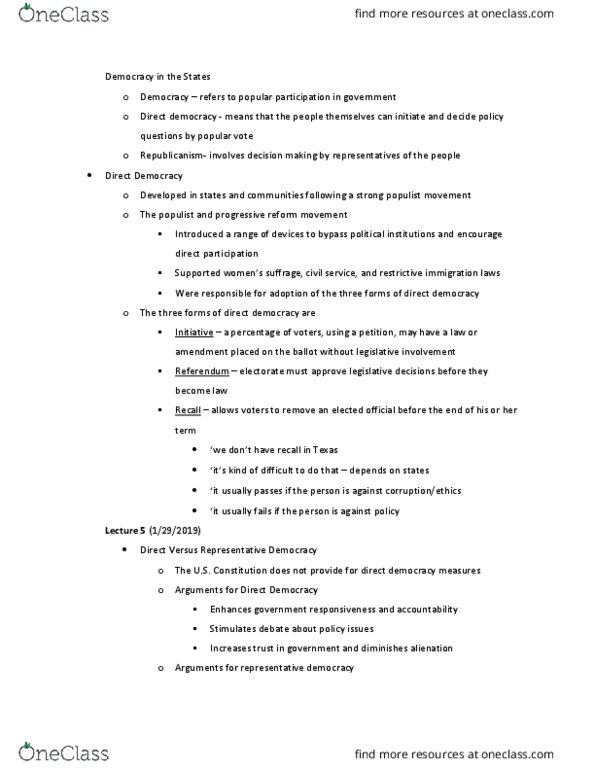 POLS 207 Lecture Notes - Lecture 2: Direct Democracy, List Of Amendments To The United States Constitution thumbnail