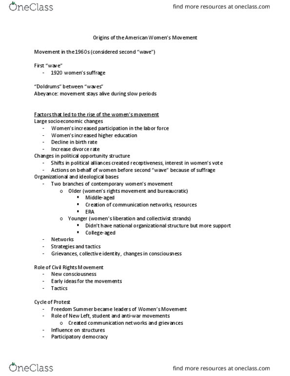 SOC 0352 Lecture Notes - Lecture 8: Abeyance, Participatory Democracy thumbnail