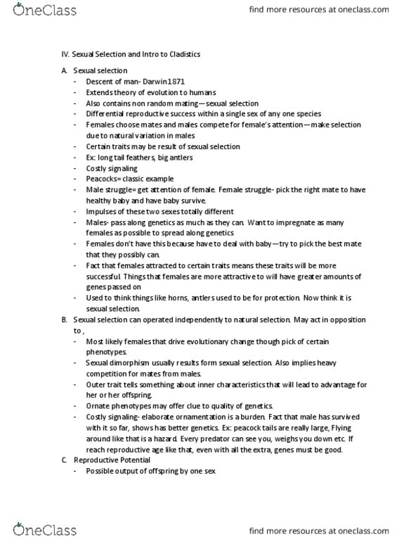 ANTH 350 Lecture Notes - Lecture 4: Sexual Selection, Convergent Evolution thumbnail