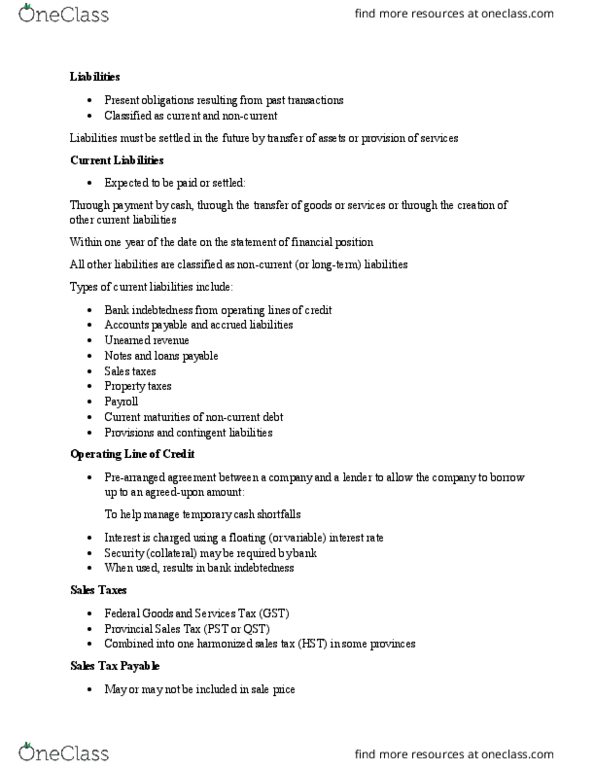 ACCT 1220 Lecture Notes - Lecture 10: Sales Taxes In Canada, Contingent Liability, Qst thumbnail