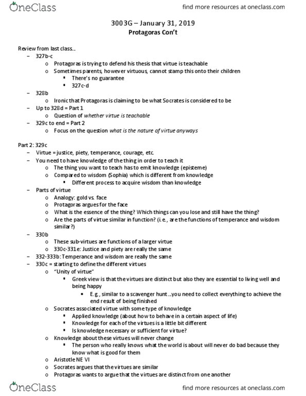 Philosophy 3003F/G Lecture Notes - Lecture 7: Sophia (Wisdom), Episteme, Akrasia thumbnail