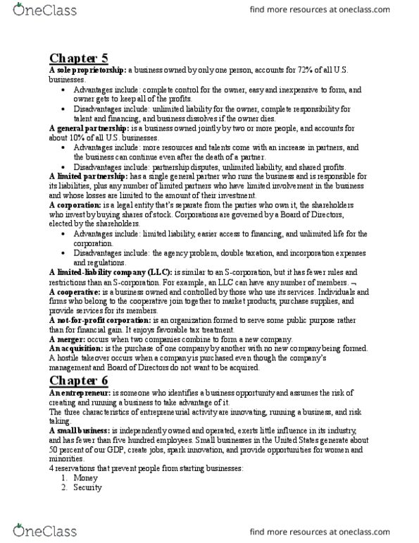BUSMHR 2292 Lecture Notes - Lecture 3: Limited Liability, Sole Proprietorship, Takeover thumbnail