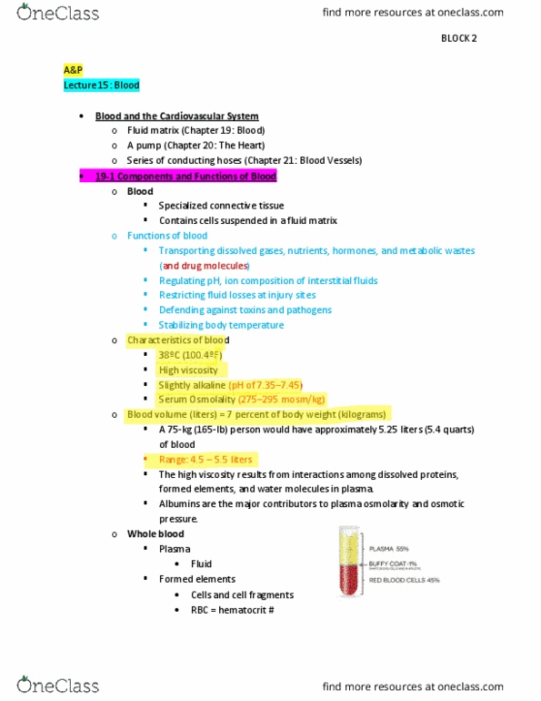 BIOL 2443 Lecture Notes - Lecture 5: Extracellular Fluid, Whole Blood, Blood Proteins thumbnail