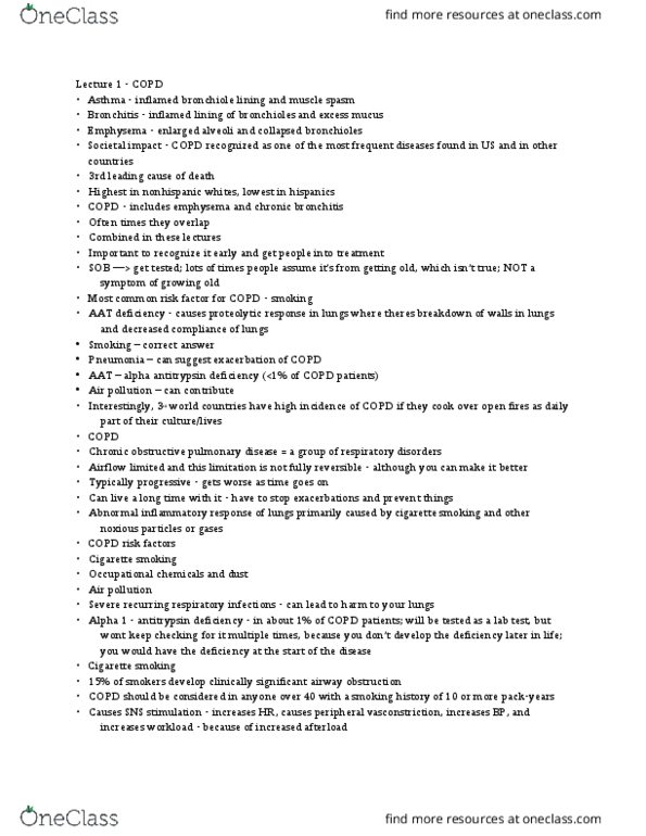 NURS372 Lecture Notes - Lecture 1: Alpha-1 Antitrypsin, Spasm, Respiratory Tract Infection thumbnail