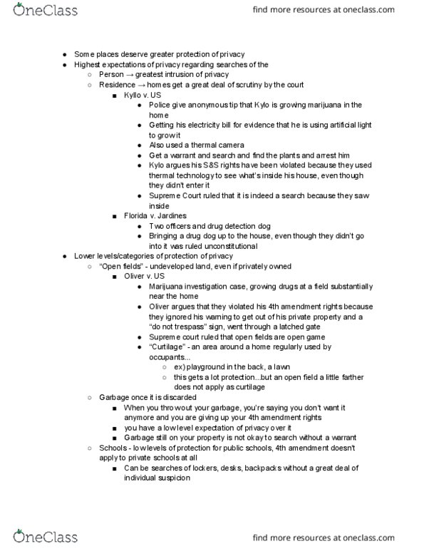 POLS 354 Lecture Notes - Lecture 7: Detection Dog, Fourth Amendment To The United States Constitution, Curtilage thumbnail