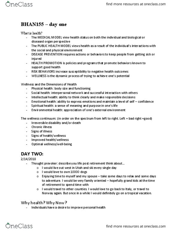 BHAN155 Lecture Notes - Lecture 1: Chronic Condition, Environmental Health, Social Environment thumbnail