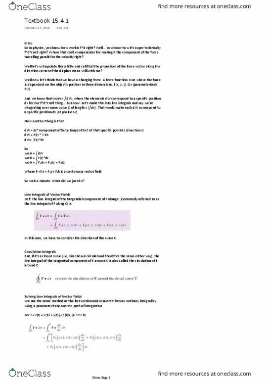 Applied Mathematics 2277A/B Chapter Notes - Chapter 15.4: Curve thumbnail