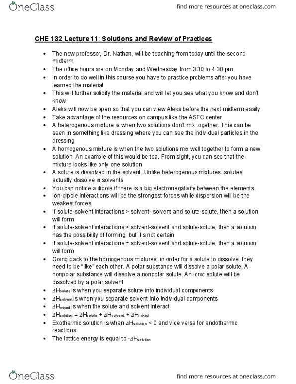 CHE 132 Lecture Notes - Lecture 11: Lattice Energy, Exothermic Process, Electronegativity cover image