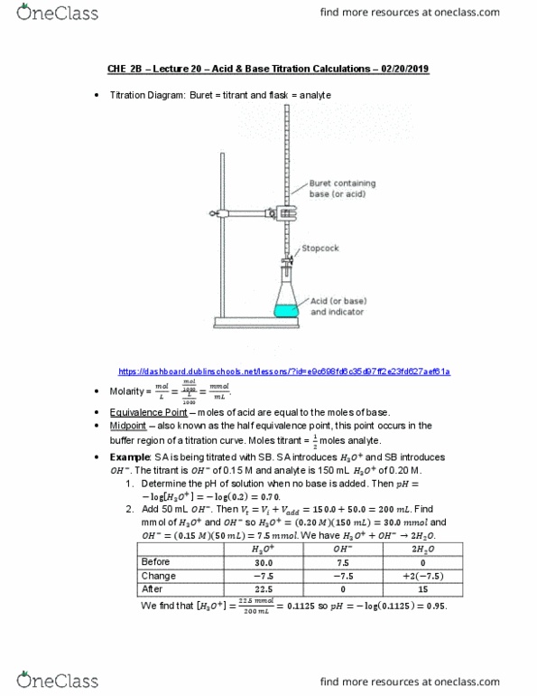 CHE 2B Lecture 20: CHE 2B – Lecture 20 – Acid & Base Titration Calculations cover image