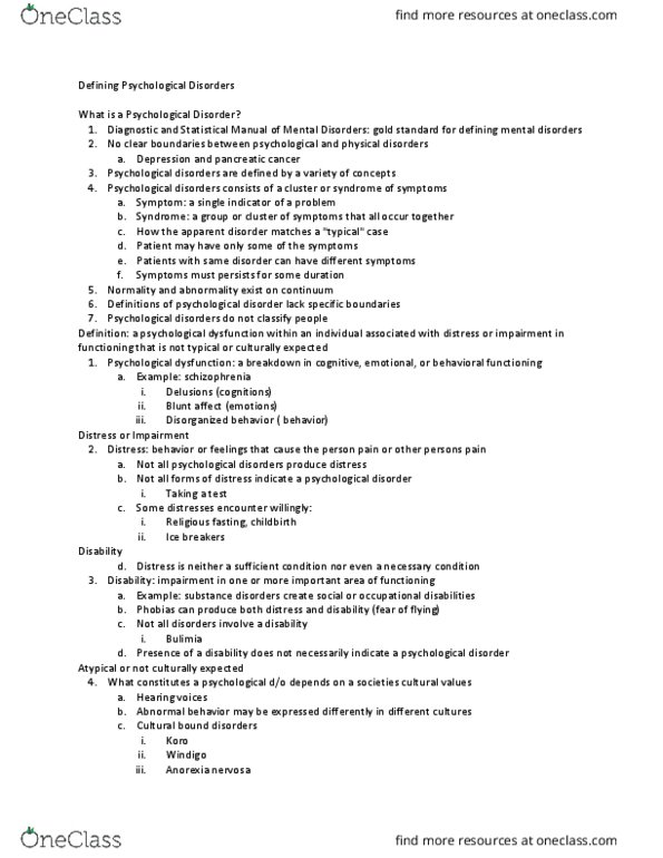 PSYC 270 Chapter Notes - Chapter 1: Anorexia Nervosa, Pancreatic Cancer, Schizophrenia thumbnail