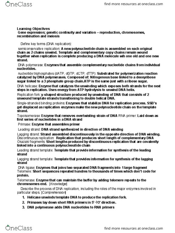 BIOL 1000 Lecture 3: Learning Objectives-Gene Expression and Continuity thumbnail